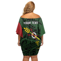 Personalised PNG Chimbu Province Off Shoulder Short Dress Bird of Paradise Tattoo Flag Motif - Polynesian Pride