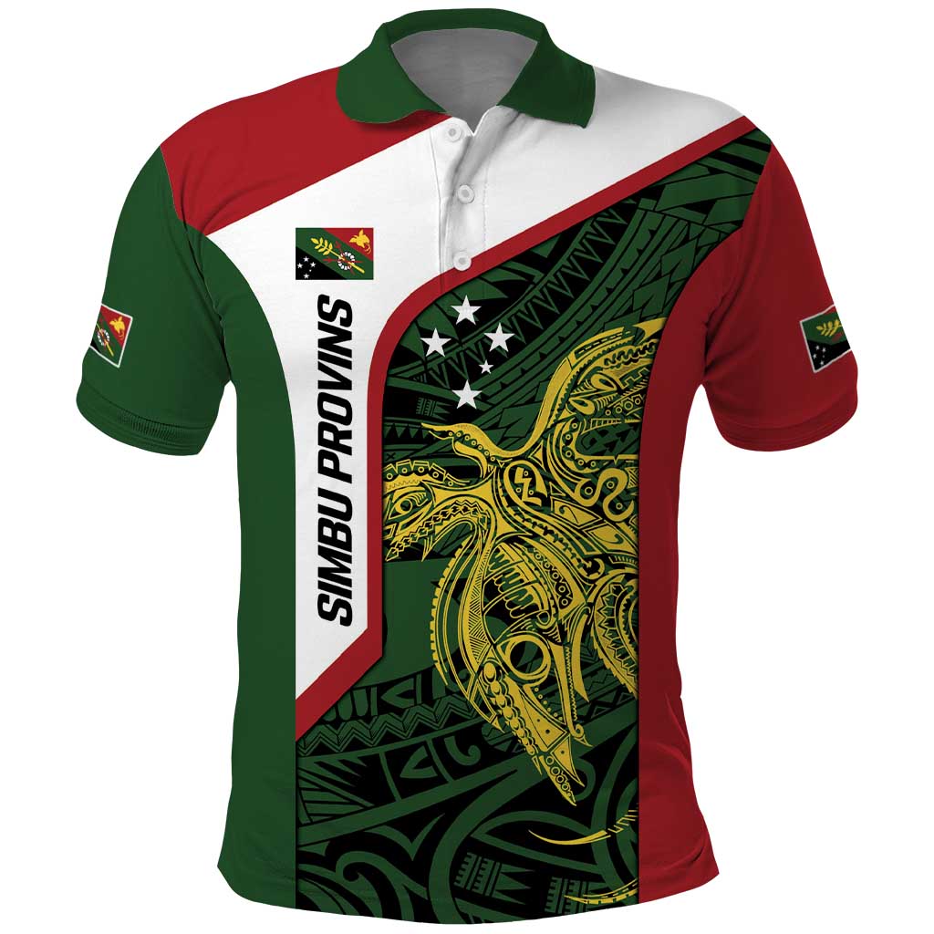 Personalised PNG Chimbu Province Polo Shirt Bird of Paradise Tattoo Flag Motif - Polynesian Pride