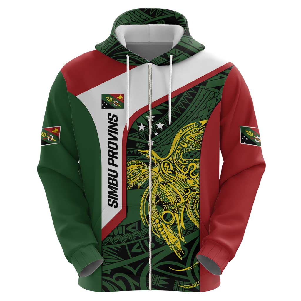 Personalised PNG Chimbu Province Zip Hoodie Bird of Paradise Tattoo Flag Motif - Polynesian Pride