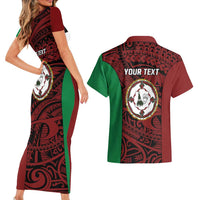 Personalised PNG East New Britain Province Couples Matching Short Sleeve Bodycon Dress and Hawaiian Shirt Bird of Paradise Tattoo Flag Motif - Polynesian Pride