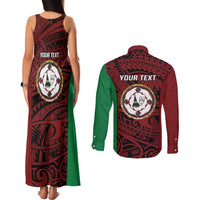 Personalised PNG East New Britain Province Couples Matching Tank Maxi Dress and Long Sleeve Button Shirt Bird of Paradise Tattoo Flag Motif - Polynesian Pride