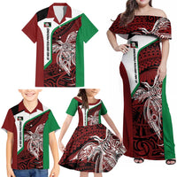 Personalised PNG East New Britain Province Family Matching Off Shoulder Maxi Dress and Hawaiian Shirt Bird of Paradise Tattoo Flag Motif - Polynesian Pride