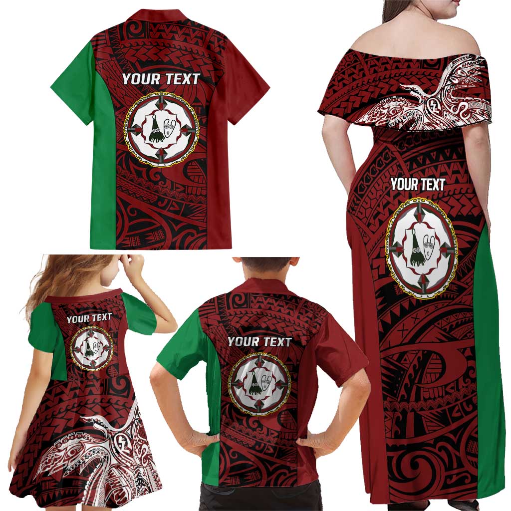 Personalised PNG East New Britain Province Family Matching Off Shoulder Maxi Dress and Hawaiian Shirt Bird of Paradise Tattoo Flag Motif - Polynesian Pride