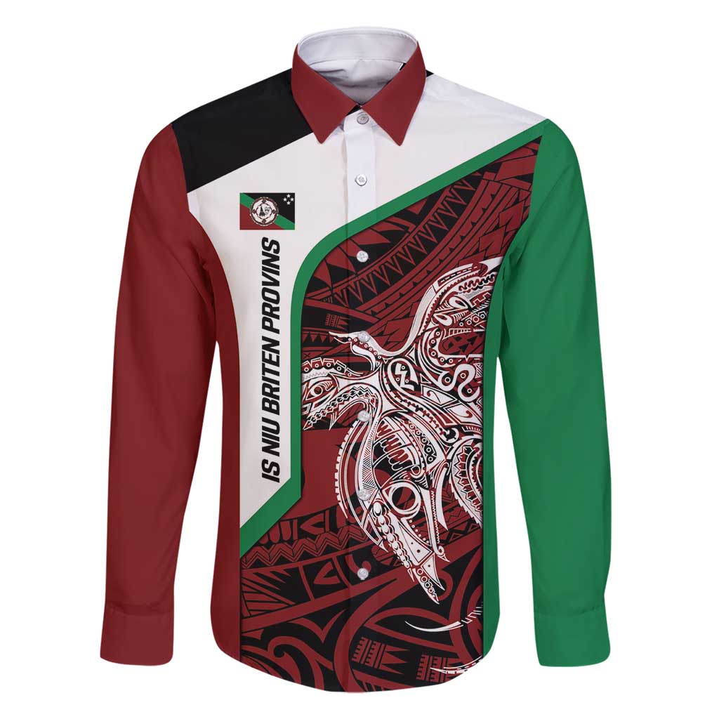 Personalised PNG East New Britain Province Family Matching Off Shoulder Short Dress and Hawaiian Shirt Bird of Paradise Tattoo Flag Motif LT9 Dad's Shirt - Long Sleeve Green - Polynesian Pride