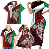 Personalised PNG East New Britain Province Family Matching Short Sleeve Bodycon Dress and Hawaiian Shirt Bird of Paradise Tattoo Flag Motif - Polynesian Pride