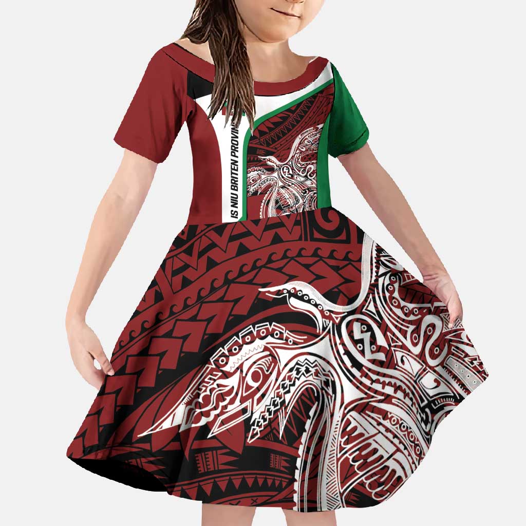 Personalised PNG East New Britain Province Family Matching Summer Maxi Dress and Hawaiian Shirt Bird of Paradise Tattoo Flag Motif LT9 Daughter's Dress Green - Polynesian Pride