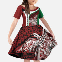 Personalised PNG East New Britain Province Family Matching Summer Maxi Dress and Hawaiian Shirt Bird of Paradise Tattoo Flag Motif LT9 Daughter's Dress Green - Polynesian Pride
