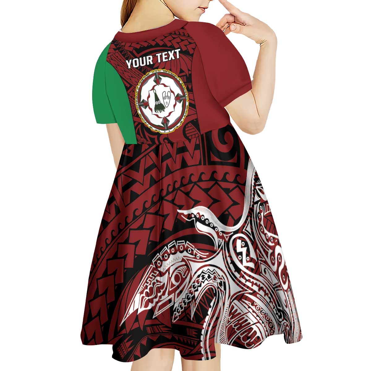 Personalised PNG East New Britain Province Kid Short Sleeve Dress Bird of Paradise Tattoo Flag Motif - Polynesian Pride