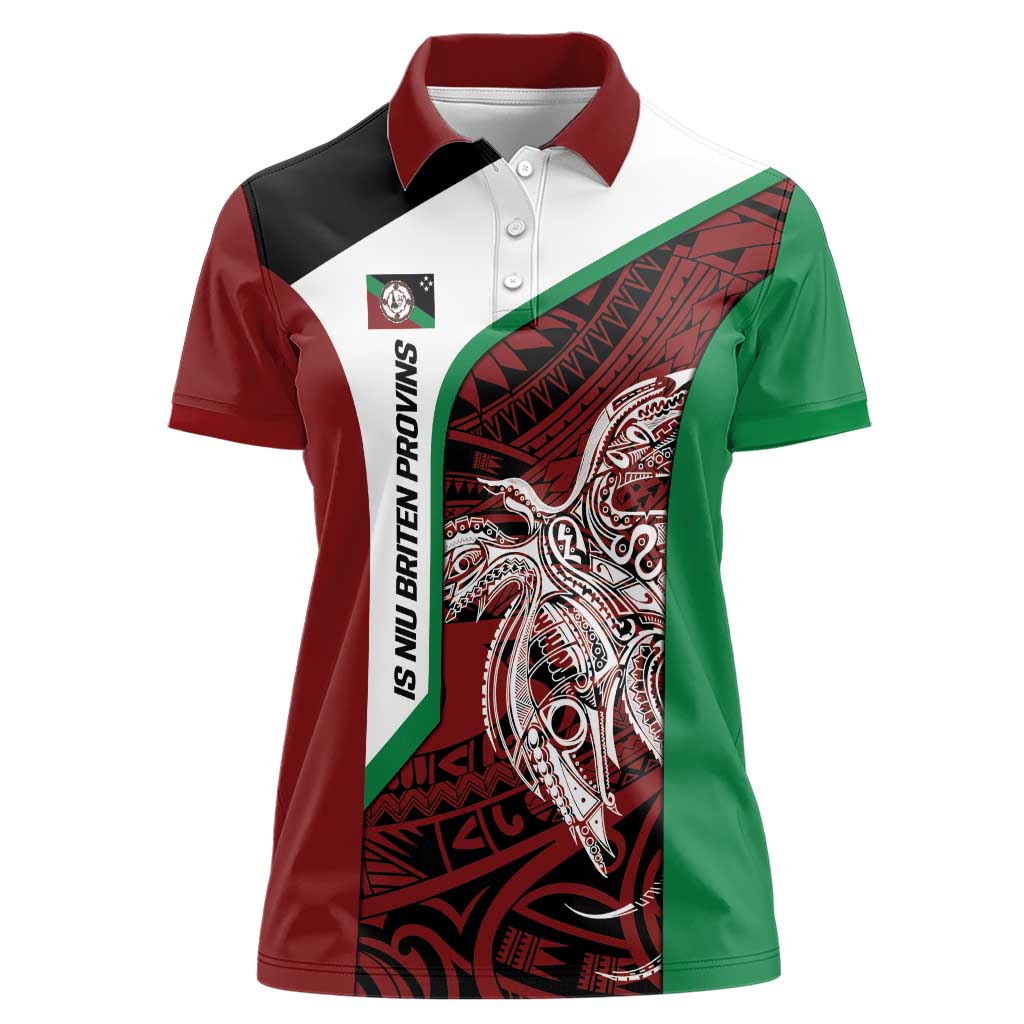 Personalised PNG East New Britain Province Women Polo Shirt Bird of Paradise Tattoo Flag Motif - Polynesian Pride