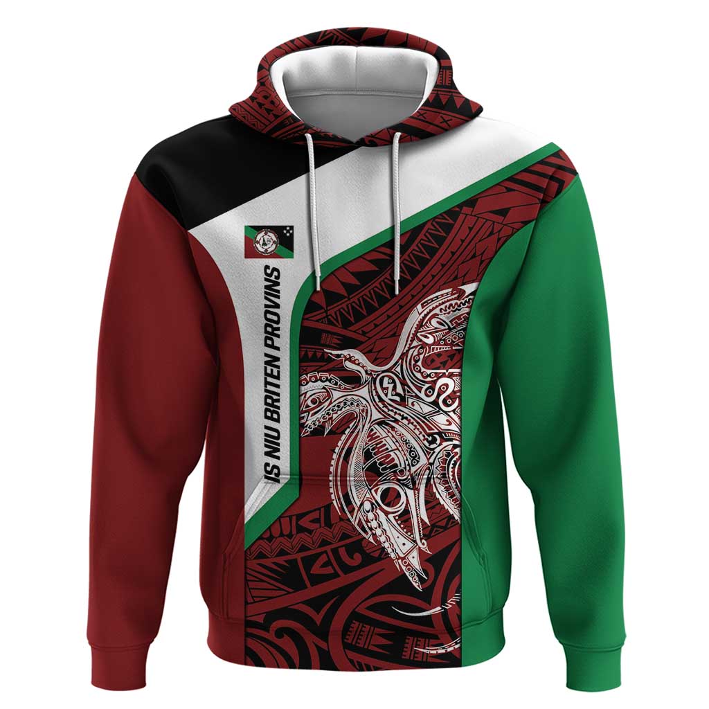 Personalised PNG East New Britain Province Zip Hoodie Bird of Paradise Tattoo Flag Motif - Polynesian Pride