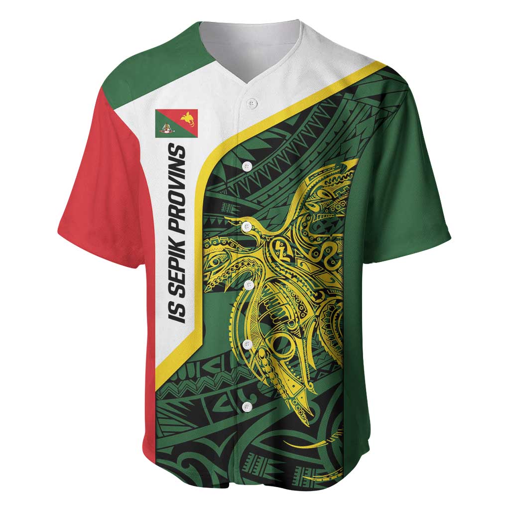 Personalised PNG East Sepik Province Baseball Jersey Bird of Paradise Tattoo Flag Motif - Polynesian Pride