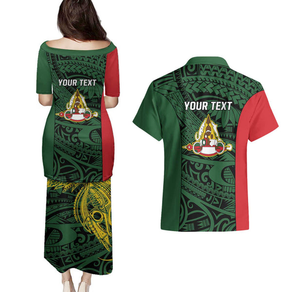 Personalised Hawaii Couples Matching Puletasi Dress and Hawaiian Shirt Pray For Maui Hawaiian Plumeria Be Strong Reggae Verison LT14 main image 1