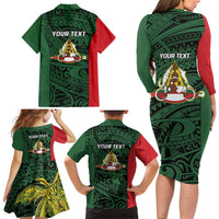 Personalised PNG East Sepik Province Family Matching Long Sleeve Bodycon Dress and Hawaiian Shirt Bird of Paradise Tattoo Flag Motif - Polynesian Pride
