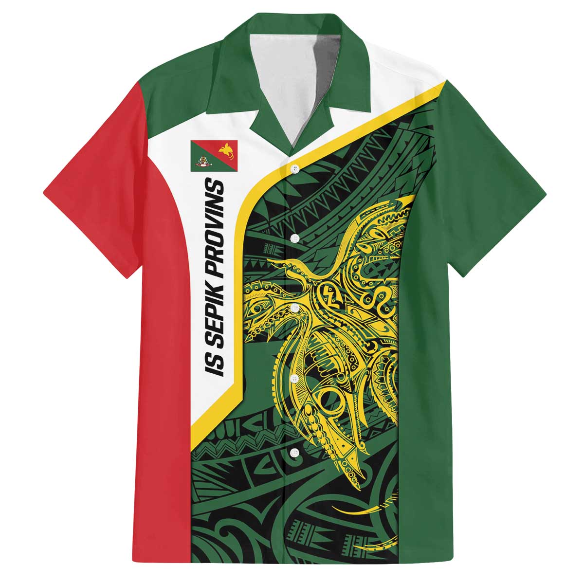 Personalised PNG East Sepik Province Family Matching Off The Shoulder Long Sleeve Dress and Hawaiian Shirt Bird of Paradise Tattoo Flag Motif - Polynesian Pride