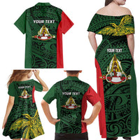 Personalised PNG East Sepik Province Family Matching Off Shoulder Maxi Dress and Hawaiian Shirt Bird of Paradise Tattoo Flag Motif - Polynesian Pride