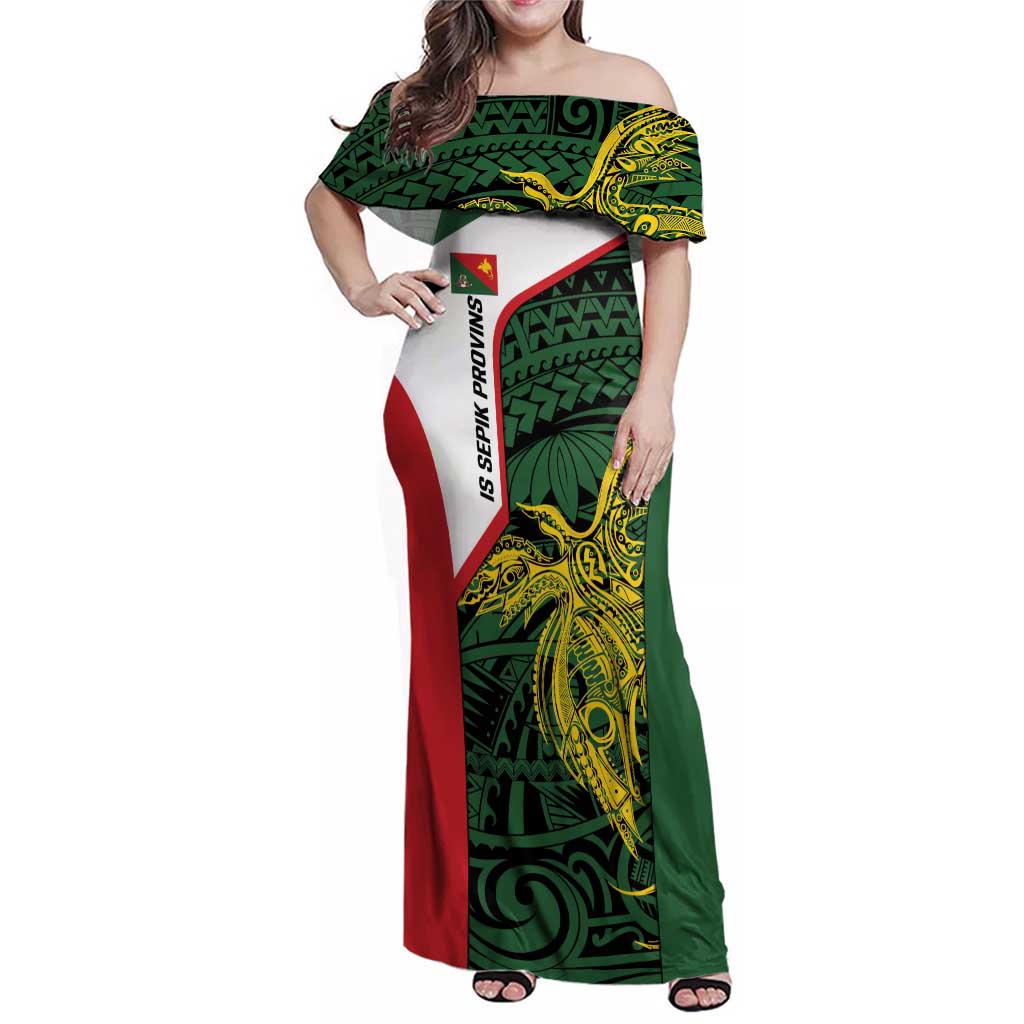 Personalised PNG East Sepik Province Family Matching Off Shoulder Maxi Dress and Hawaiian Shirt Bird of Paradise Tattoo Flag Motif - Polynesian Pride