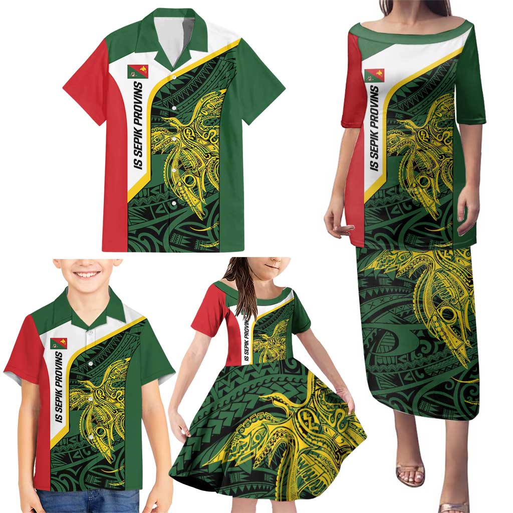 Personalised PNG East Sepik Province Family Matching Puletasi and Hawaiian Shirt Bird of Paradise Tattoo Flag Motif - Polynesian Pride