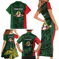 Personalised PNG East Sepik Province Family Matching Short Sleeve Bodycon Dress and Hawaiian Shirt Bird of Paradise Tattoo Flag Motif - Polynesian Pride