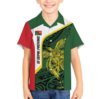 Personalised PNG East Sepik Province Family Matching Summer Maxi Dress and Hawaiian Shirt Bird of Paradise Tattoo Flag Motif LT9 Son's Shirt Green - Polynesian Pride