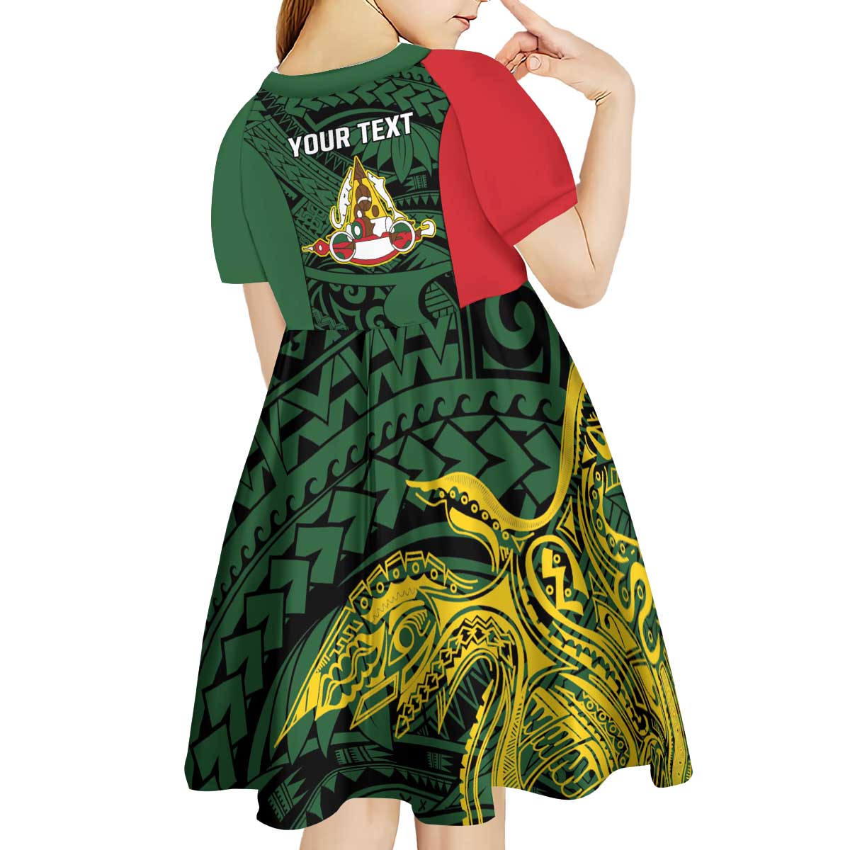 Personalised PNG East Sepik Province Kid Short Sleeve Dress Bird of Paradise Tattoo Flag Motif - Polynesian Pride