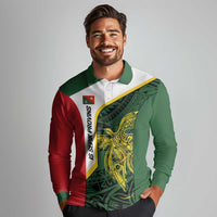 Personalised PNG East Sepik Province Long Sleeve Polo Shirt Bird of Paradise Tattoo Flag Motif - Polynesian Pride