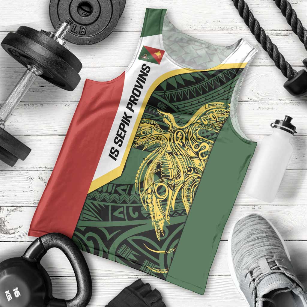 Personalised PNG East Sepik Province Men Tank Top Bird of Paradise Tattoo Flag Motif - Polynesian Pride