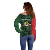 Personalised PNG East Sepik Province Off Shoulder Sweater Bird of Paradise Tattoo Flag Motif - Polynesian Pride
