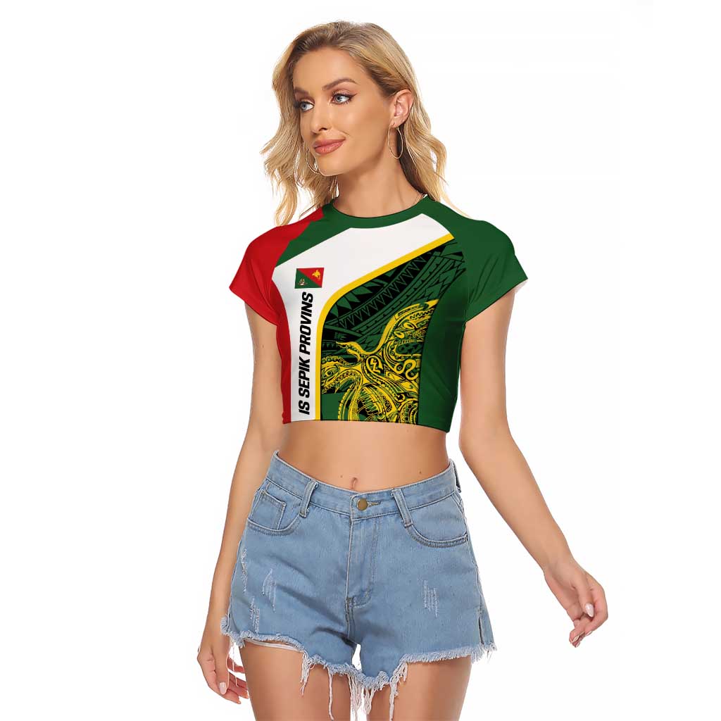 Personalised PNG East Sepik Province Raglan Cropped T Shirt Bird of Paradise Tattoo Flag Motif - Polynesian Pride