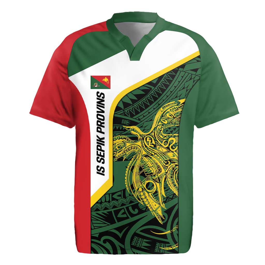 Personalised PNG East Sepik Province Rugby Jersey Bird of Paradise Tattoo Flag Motif - Polynesian Pride