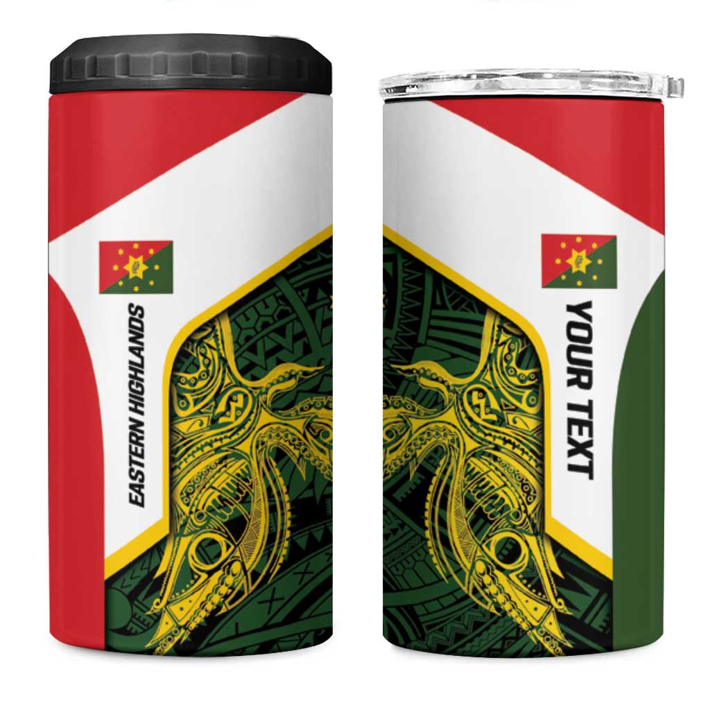 Personalised PNG Eastern Highlands 4 in 1 Can Cooler Tumbler Bird of Paradise Tattoo Flag Motif - Polynesian Pride