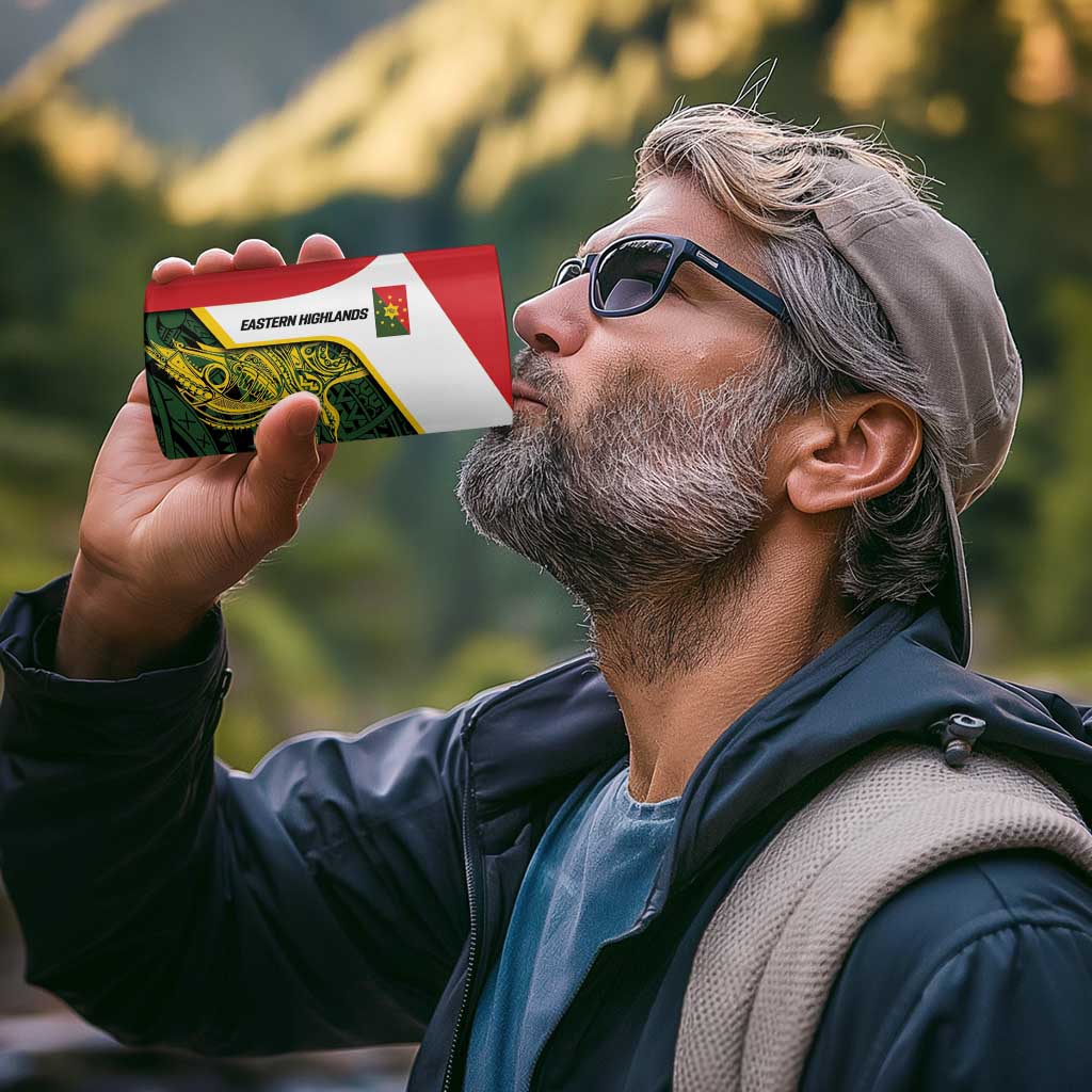 Personalised PNG Eastern Highlands 4 in 1 Can Cooler Tumbler Bird of Paradise Tattoo Flag Motif - Polynesian Pride