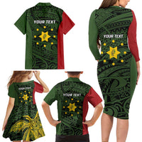 Personalised PNG Eastern Highlands Family Matching Long Sleeve Bodycon Dress and Hawaiian Shirt Bird of Paradise Tattoo Flag Motif - Polynesian Pride