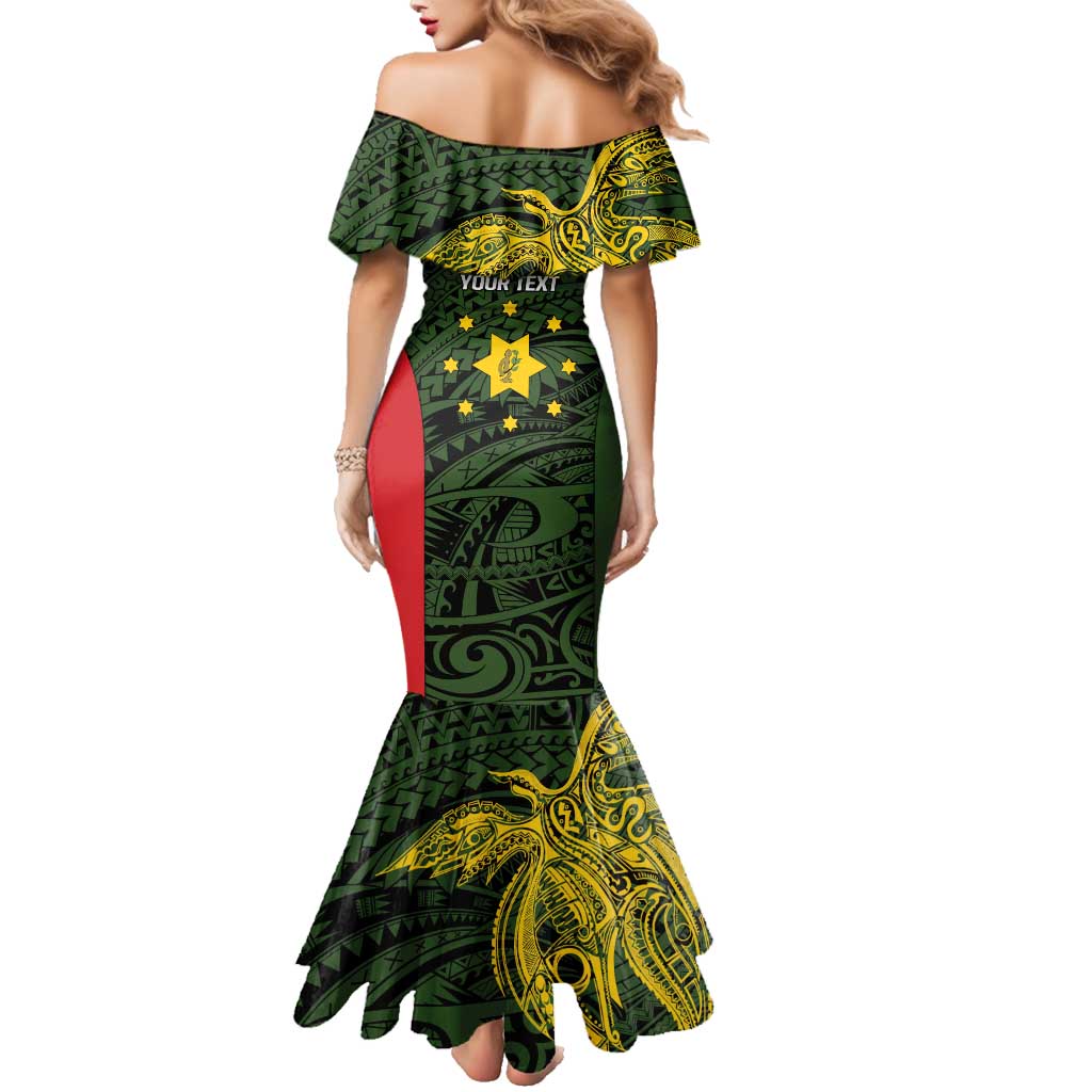 Personalised PNG Eastern Highlands Family Matching Mermaid Dress and Hawaiian Shirt Bird of Paradise Tattoo Flag Motif - Polynesian Pride