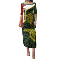 Personalised PNG Eastern Highlands Family Matching Puletasi and Hawaiian Shirt Bird of Paradise Tattoo Flag Motif - Polynesian Pride