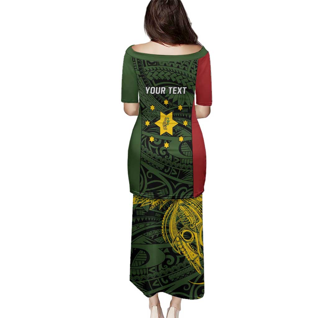 Personalised PNG Eastern Highlands Family Matching Puletasi and Hawaiian Shirt Bird of Paradise Tattoo Flag Motif - Polynesian Pride