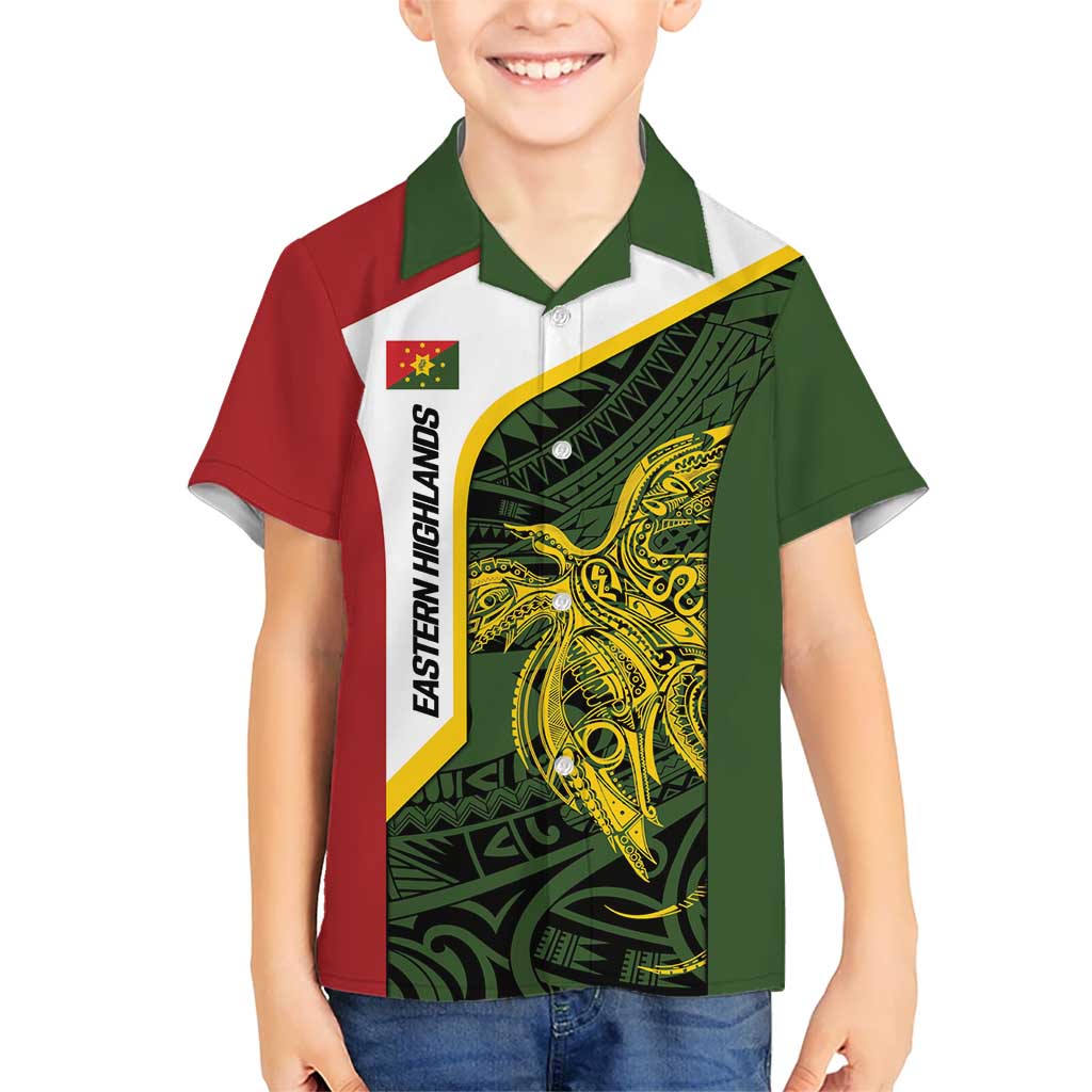 Personalised PNG Eastern Highlands Kid Hawaiian Shirt Bird of Paradise Tattoo Flag Motif - Polynesian Pride