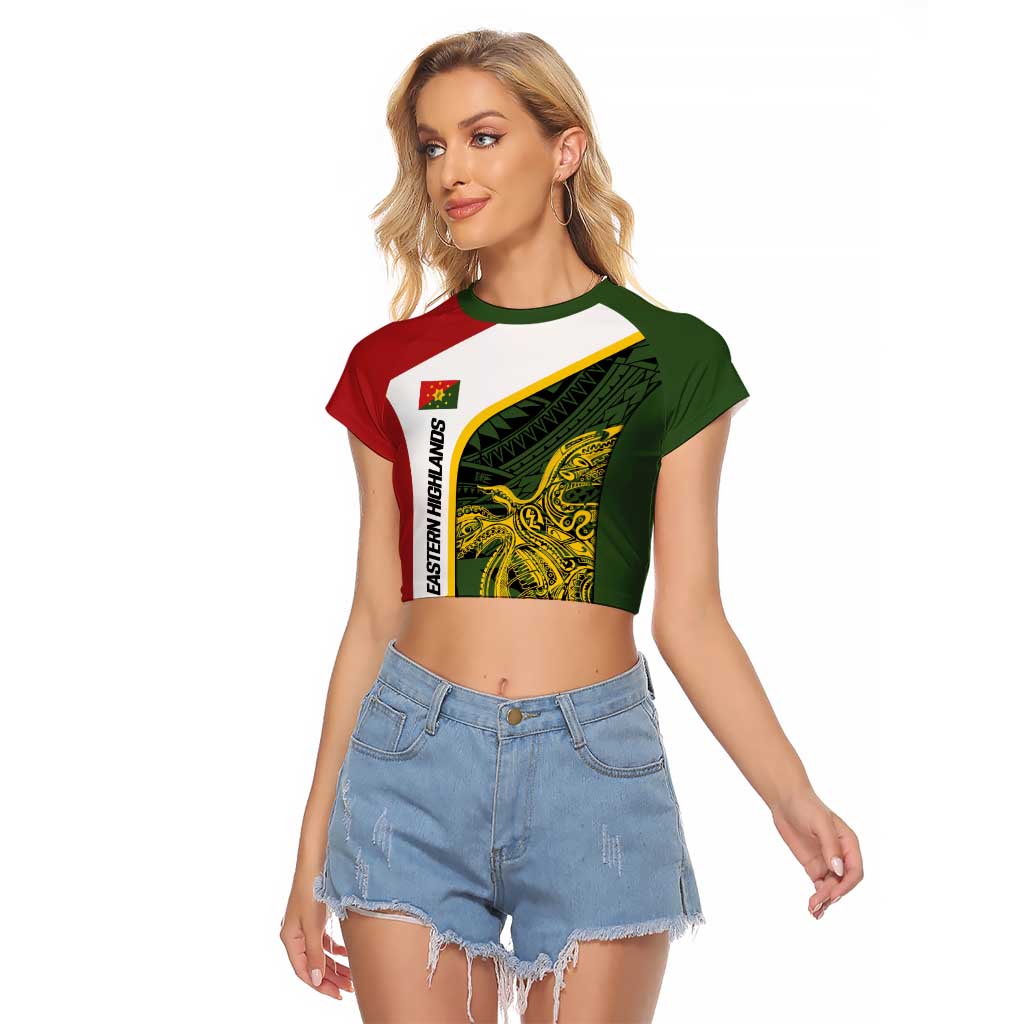 Personalised PNG Eastern Highlands Raglan Cropped T Shirt Bird of Paradise Tattoo Flag Motif - Polynesian Pride