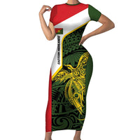 Personalised PNG Eastern Highlands Short Sleeve Bodycon Dress Bird of Paradise Tattoo Flag Motif - Polynesian Pride