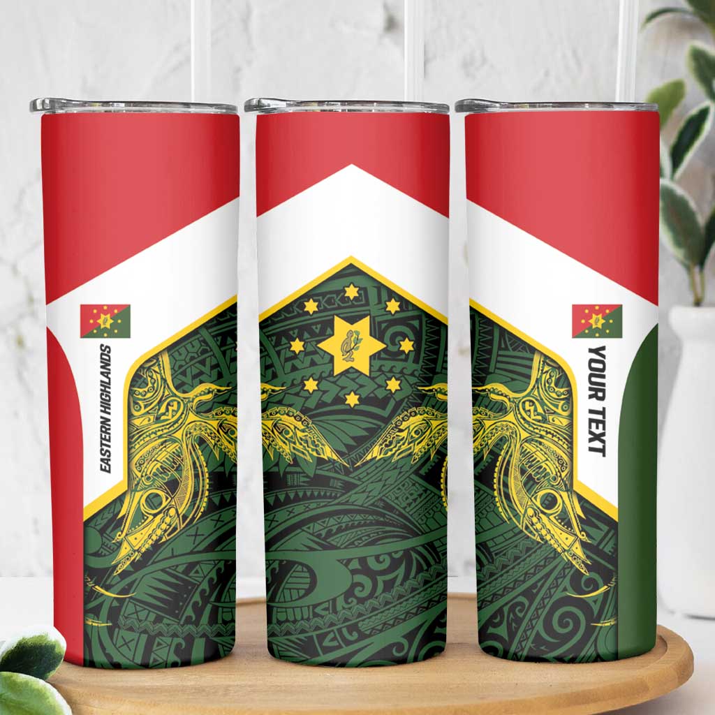 Personalised PNG Eastern Highlands Skinny Tumbler Bird of Paradise Tattoo Flag Motif - Polynesian Pride
