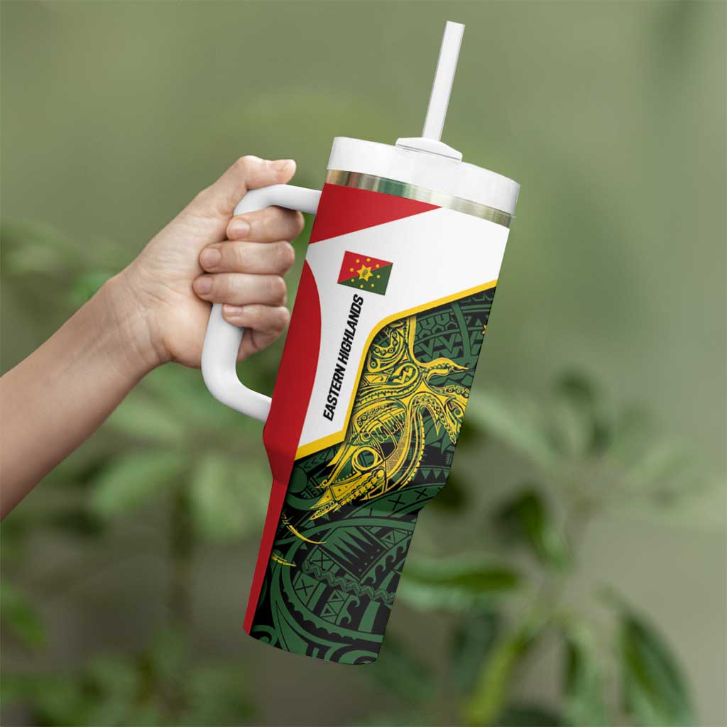Personalised PNG Eastern Highlands Tumbler With Handle Bird of Paradise Tattoo Flag Motif - Polynesian Pride