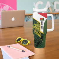 Personalised PNG Eastern Highlands Tumbler With Handle Bird of Paradise Tattoo Flag Motif - Polynesian Pride