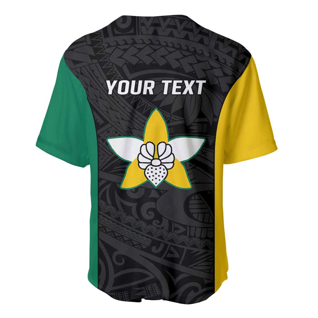 Personalised PNG Enga Province Baseball Jersey Bird of Paradise Tattoo Flag Motif - Polynesian Pride