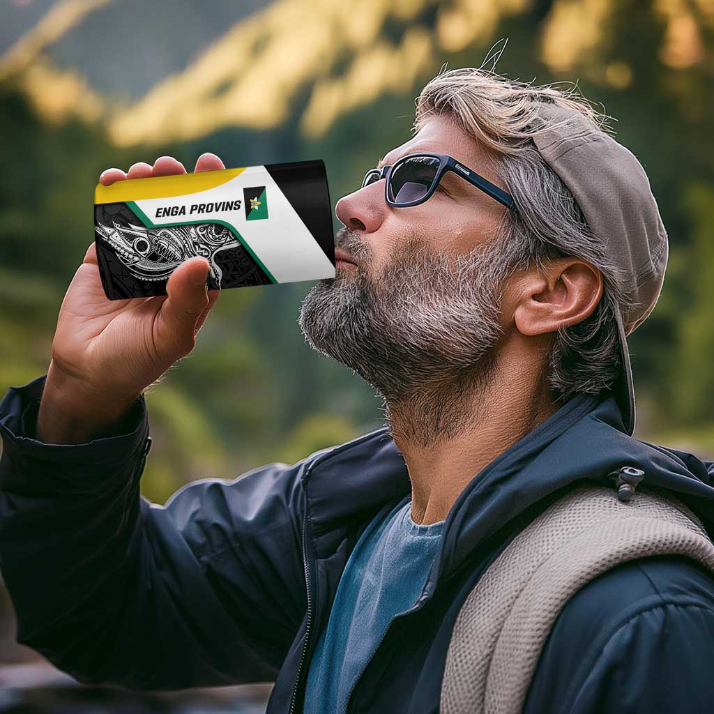 Personalised PNG Enga Province 4 in 1 Can Cooler Tumbler Bird of Paradise Tattoo Flag Motif - Polynesian Pride