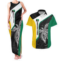Personalised PNG Enga Province Couples Matching Tank Maxi Dress and Hawaiian Shirt Bird of Paradise Tattoo Flag Motif - Polynesian Pride