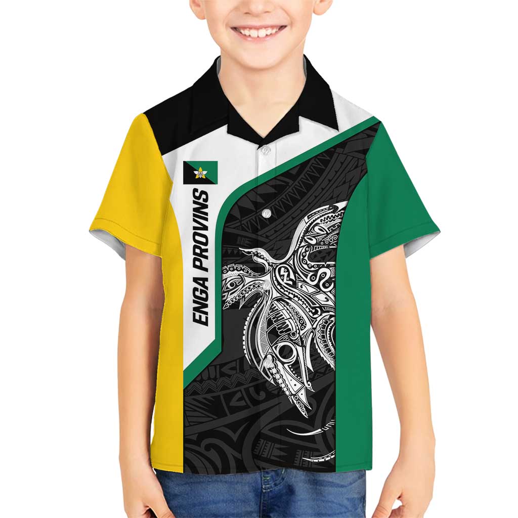 Personalised PNG Enga Province Family Matching Off Shoulder Short Dress and Hawaiian Shirt Bird of Paradise Tattoo Flag Motif LT9 Son's Shirt Green - Polynesian Pride