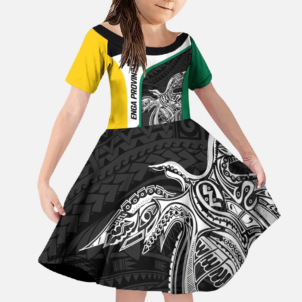 Personalised PNG Enga Province Family Matching Summer Maxi Dress and Hawaiian Shirt Bird of Paradise Tattoo Flag Motif LT9 Daughter's Dress Green - Polynesian Pride