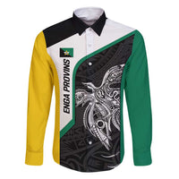 Personalised PNG Enga Province Family Matching Summer Maxi Dress and Hawaiian Shirt Bird of Paradise Tattoo Flag Motif LT9 Dad's Shirt - Long Sleeve Green - Polynesian Pride
