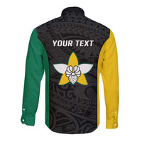 Personalised PNG Enga Province Long Sleeve Button Shirt Bird of Paradise Tattoo Flag Motif - Polynesian Pride