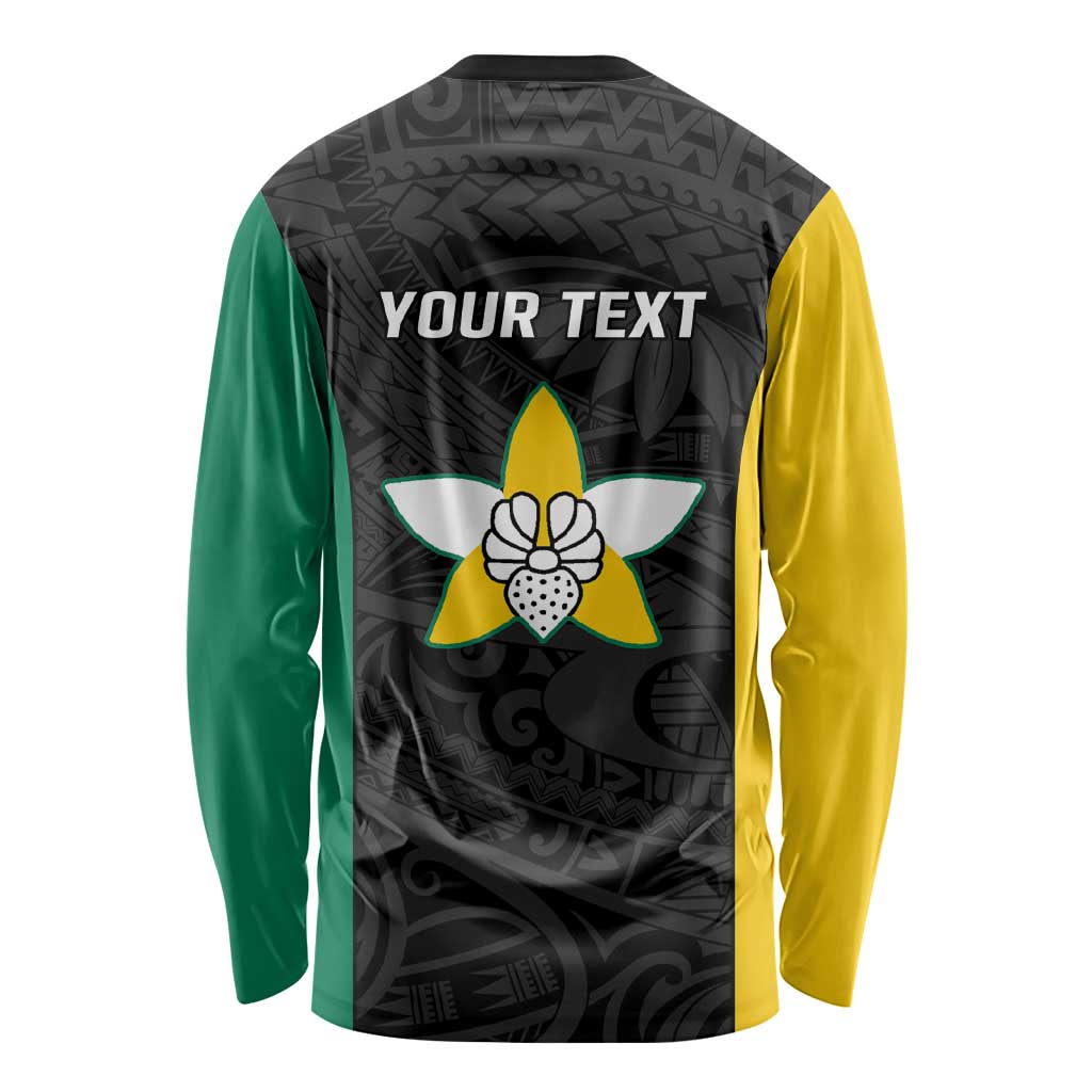 Personalised PNG Enga Province Long Sleeve Shirt Bird of Paradise Tattoo Flag Motif - Polynesian Pride