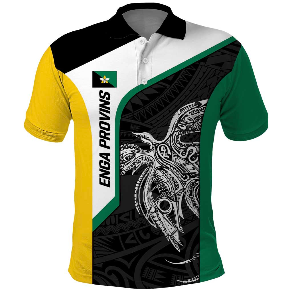 Personalised PNG Enga Province Polo Shirt Bird of Paradise Tattoo Flag Motif - Polynesian Pride